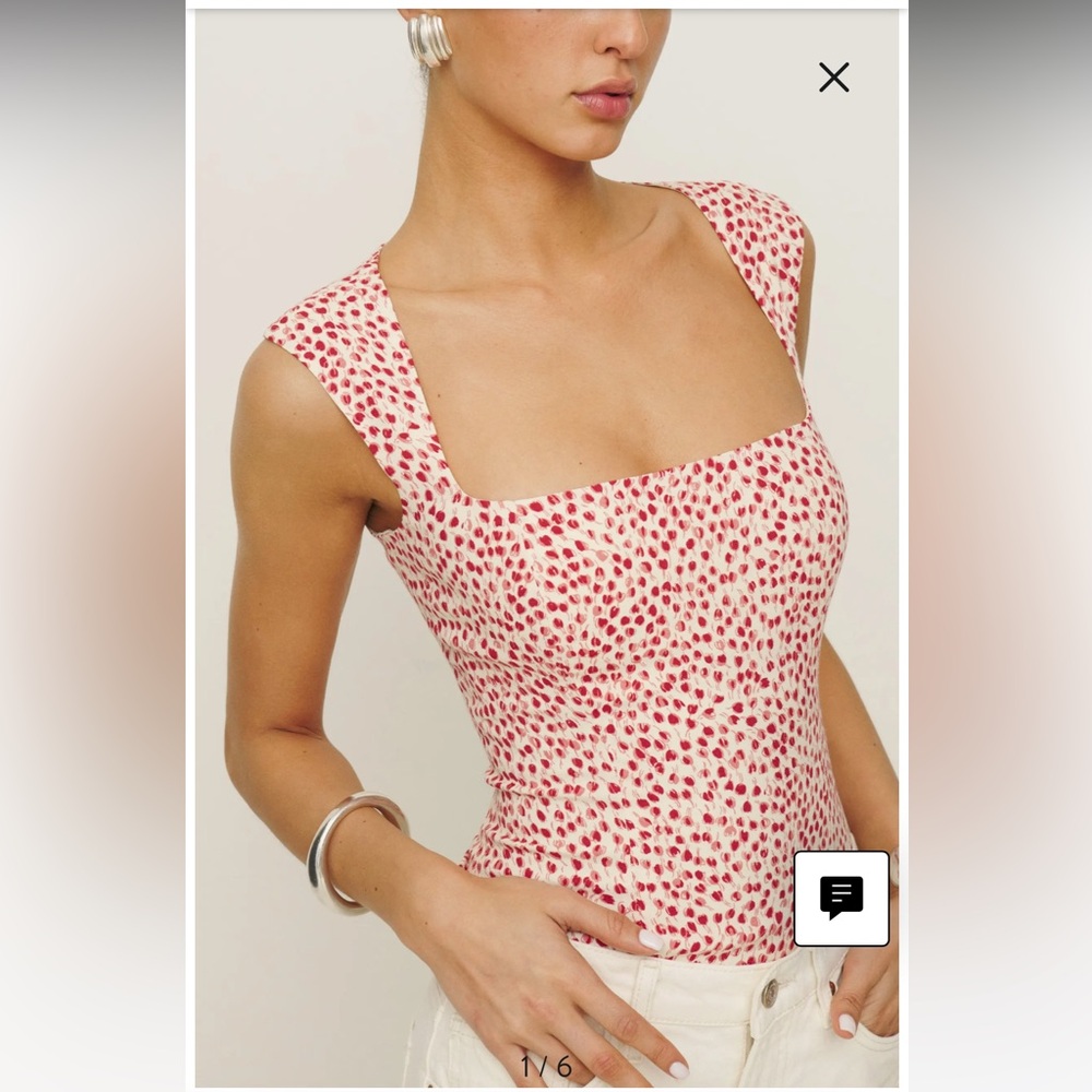 Reformation Red and White Patterned Top